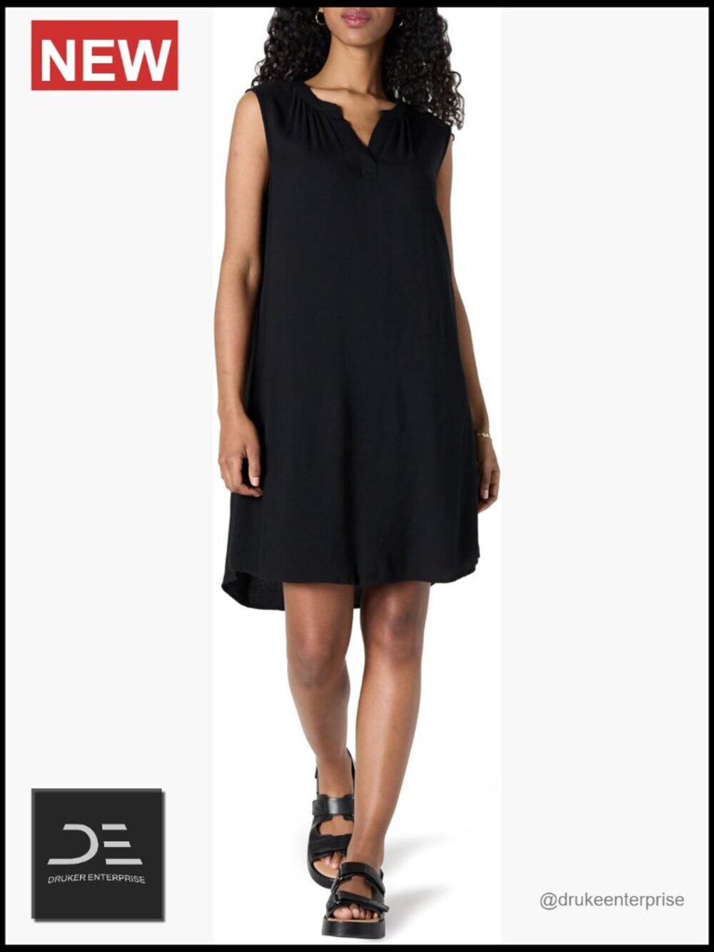 Sleeveless Woven A-Line V-Neck Shift Dress - Lightweight Viscose